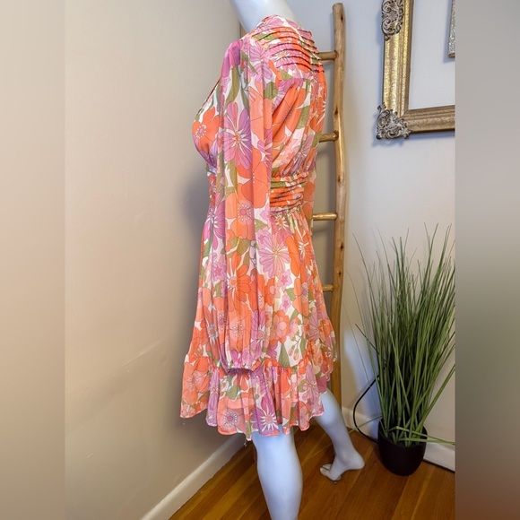 VICI Collection Floral Long Sleeve Chiffon Babydoll Dress Medium Retro Look - Picture 9 of 11